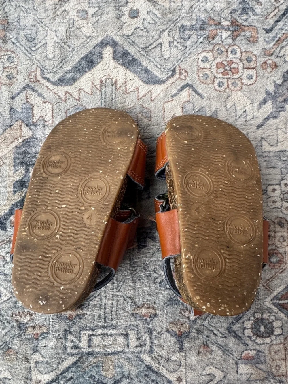 Wonder Nation Toddler Sandals Size 4 Brown Double Strap Shoes